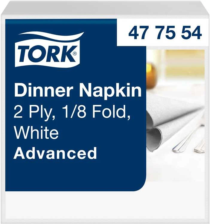 Servetėlės Tork (477554), vakarienės, 2 sluoksniai, 150vnt., baltos spalvos