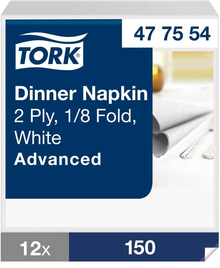 Servetėlės Tork (477554), vakarienės, 2 sluoksniai, 150vnt., baltos spalvos