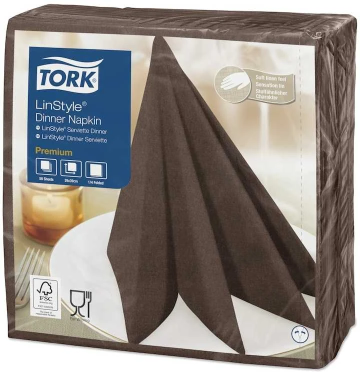 Servetėlės Tork LinStyle (478727), vakarienės, 1 sluoksnis, 50vnt.,kakavinės spalvos
