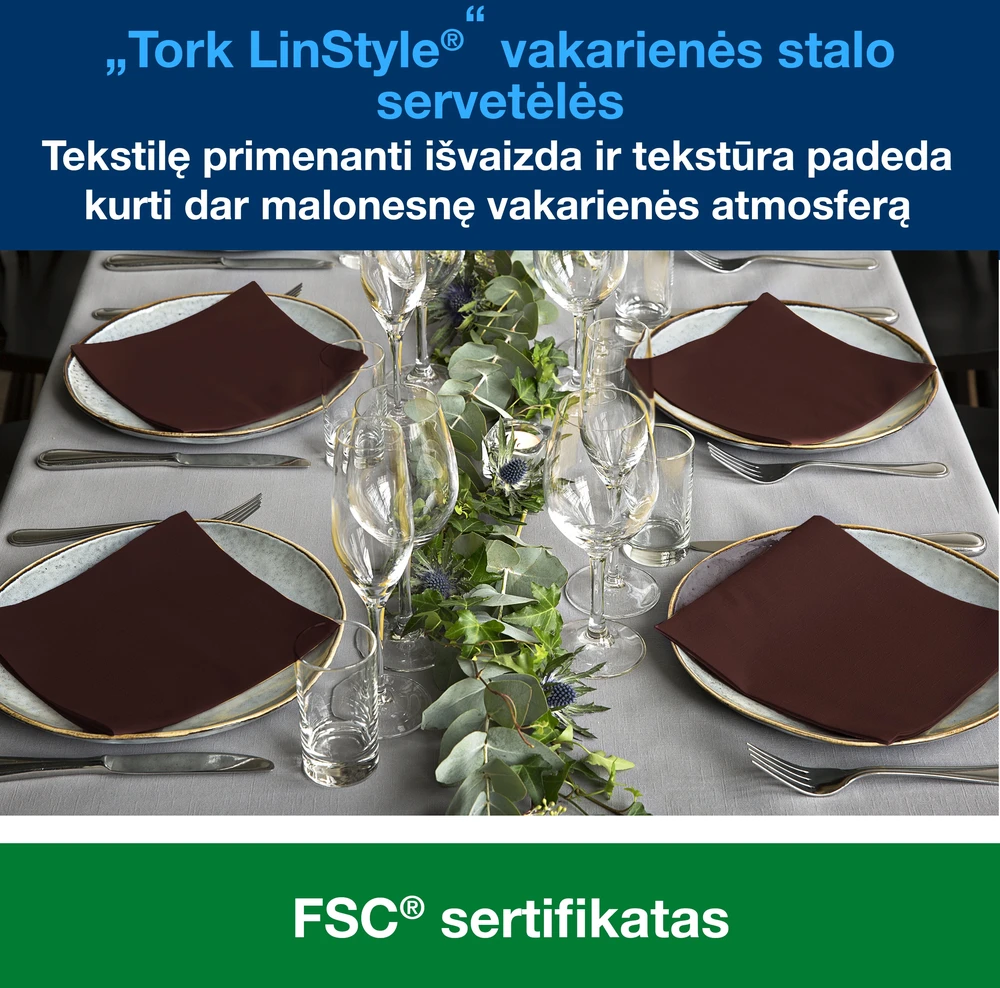 Servetėlės Tork LinStyle (478727), vakarienės, 1 sluoksnis, 50vnt.,kakavinės spalvos