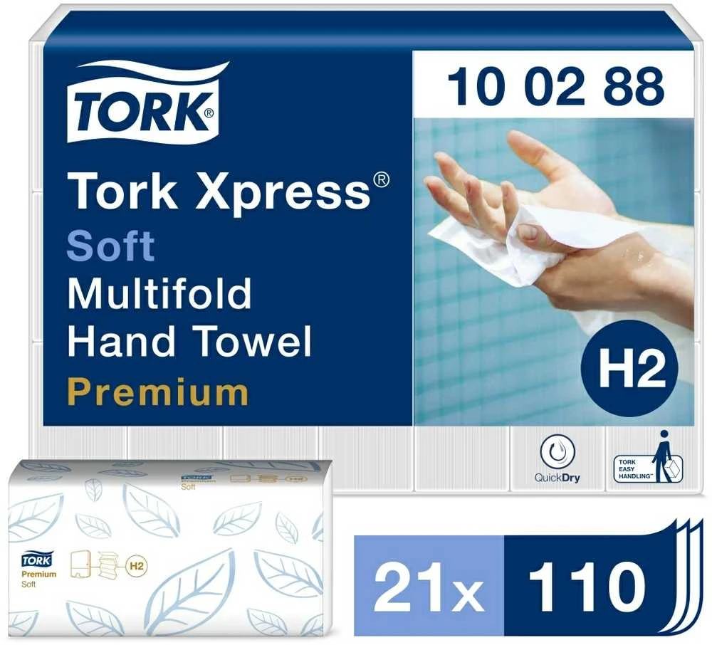 Essity Denmark As Servetėlės Tork Multifold Premium Soft H2 (100288), 2 sluoksniai, baltos spalvos, 110 lapelių