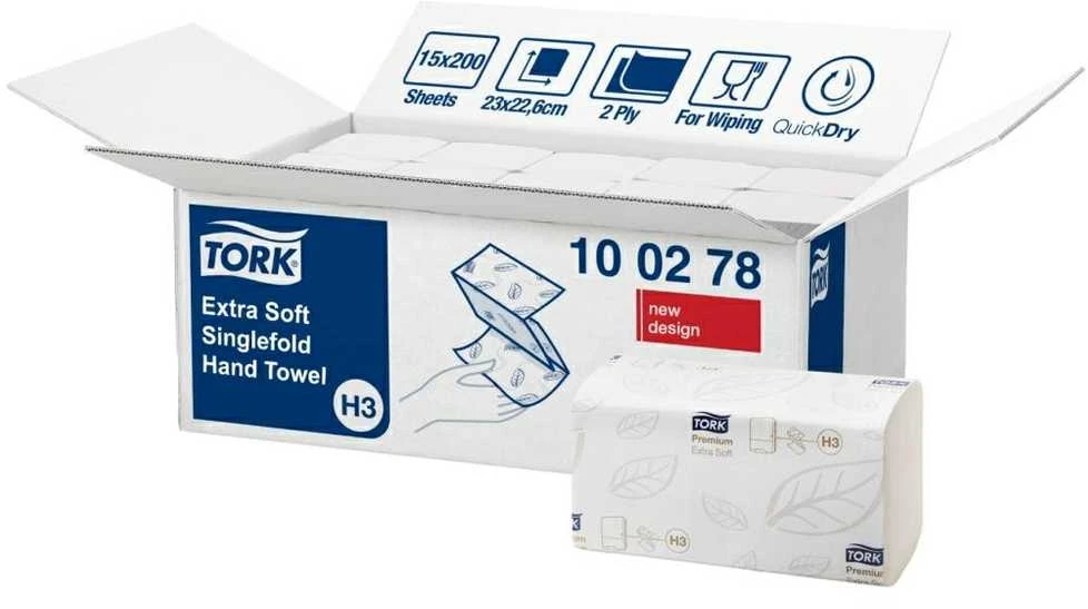 Servetėlės Tork Singlefold Soft Premium H3 (100278), 2 sluoksniai, baltos spalvos, 200 lapelių