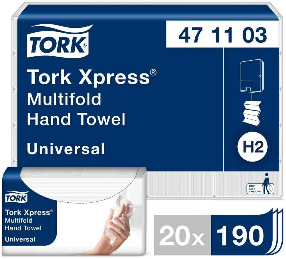 Popieriniai rankšluosčiai Tork Xpress Multifold Universal H2 (471103), 2 sluoksnių, balti, 190 lapelių