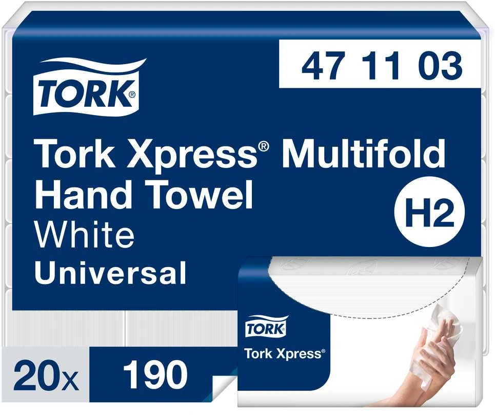Popieriniai rankšluosčiai Tork Xpress Multifold Universal H2 (471103), 2 sluoksnių, balti, 190 lapelių