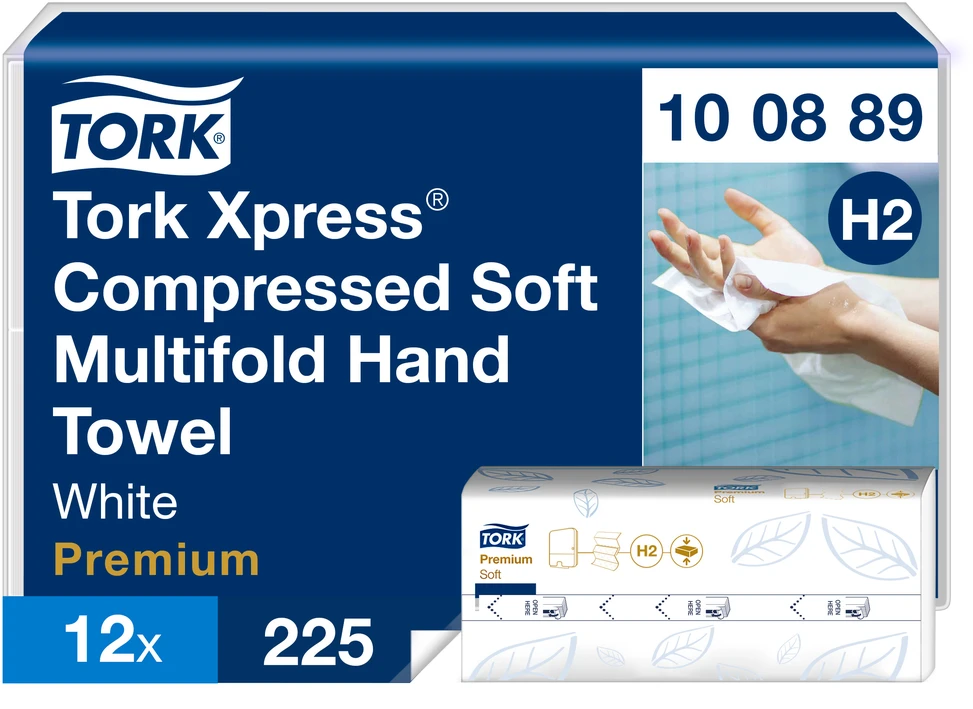 Tork Xpress Soft Multifold suspausti minkšti popieriniai rankšluosčiai, H2 100889, 2 sl., 225 serv., 22,2x24 cm, balta sp.