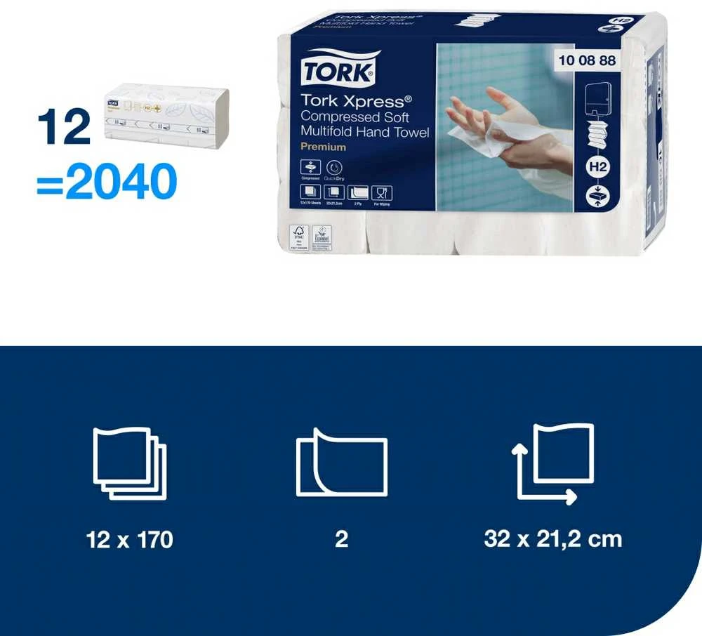 „Tork Xpress Soft Multifold“ suspausti minkšti popieriniai rankšluosčiai, H2 100888