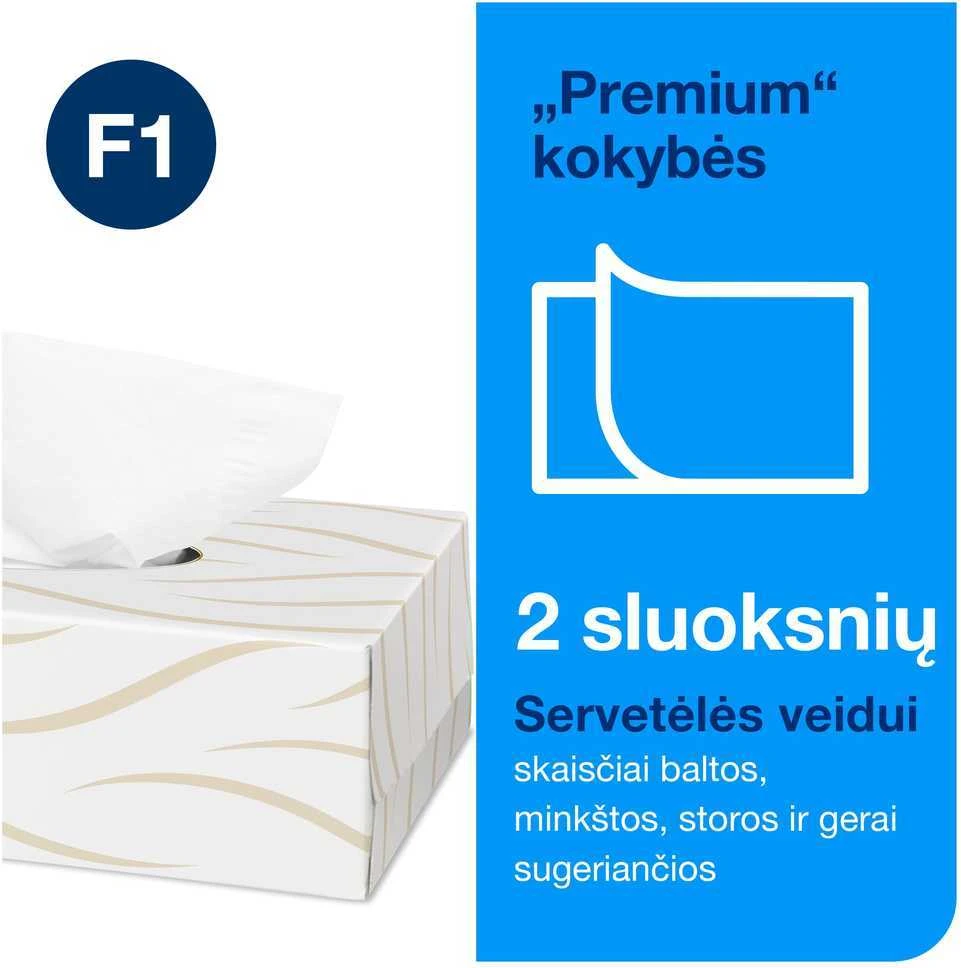 Servetėlės veidui Tork Premium Facial F1 (140280), 2 sluoksniai, baltos spalvos, 100 vnt, dėžutėje