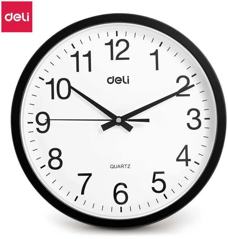 Sieninis laikrodis Deli 9005, ø30 cm, juodos spalvos rėmelis