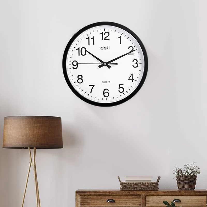 Sieninis laikrodis Deli 9005, ø30 cm, juodos spalvos rėmelis