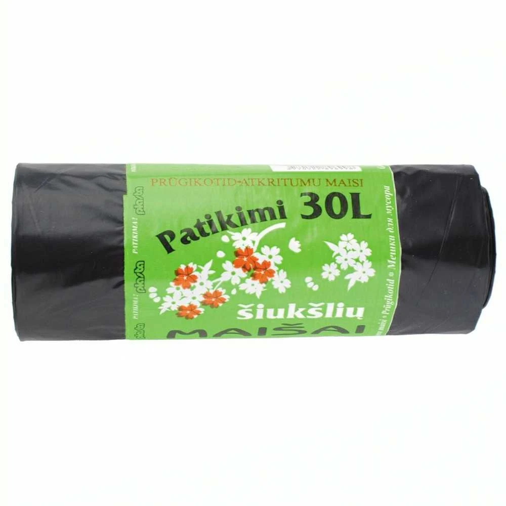 Šiukšlių maišai PLASTA, 30 L, 20 vnt., 25 mkr, LDPE, 50 x 49 cm, juodos sp.