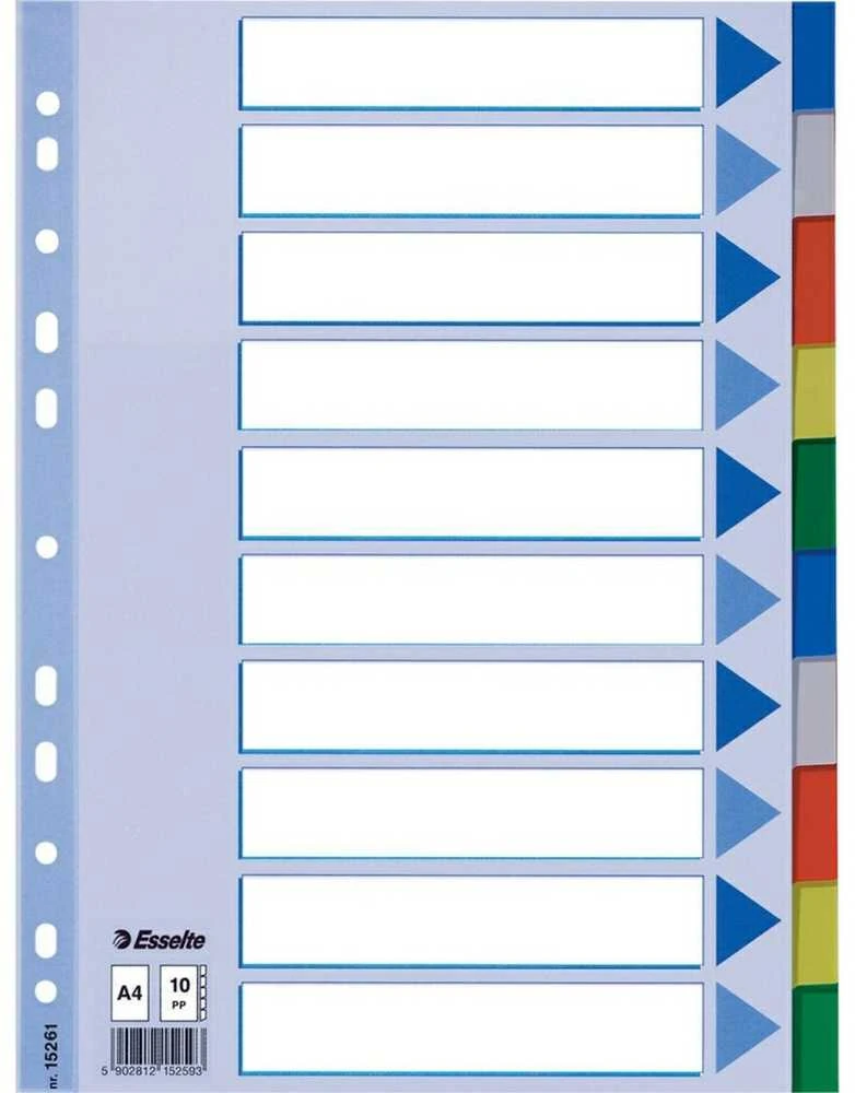 Skiriamieji lapai Esselte PP, A4, 1-10 spalvos, plastikiniai