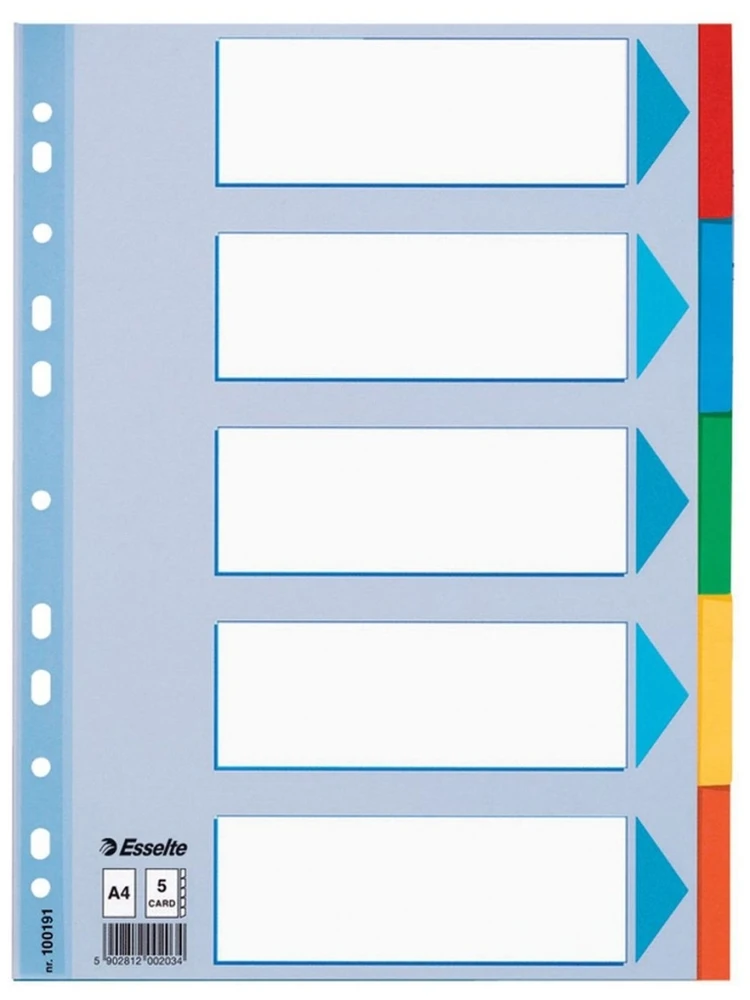 Skiriamieji lapai Esselte, A4, 1-5 spalvos, kartoniniai