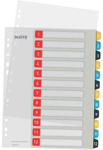 Skiriamieji lapai Leitz Cosy 1-12, Spausdinami, PP, įvairių spalvų
