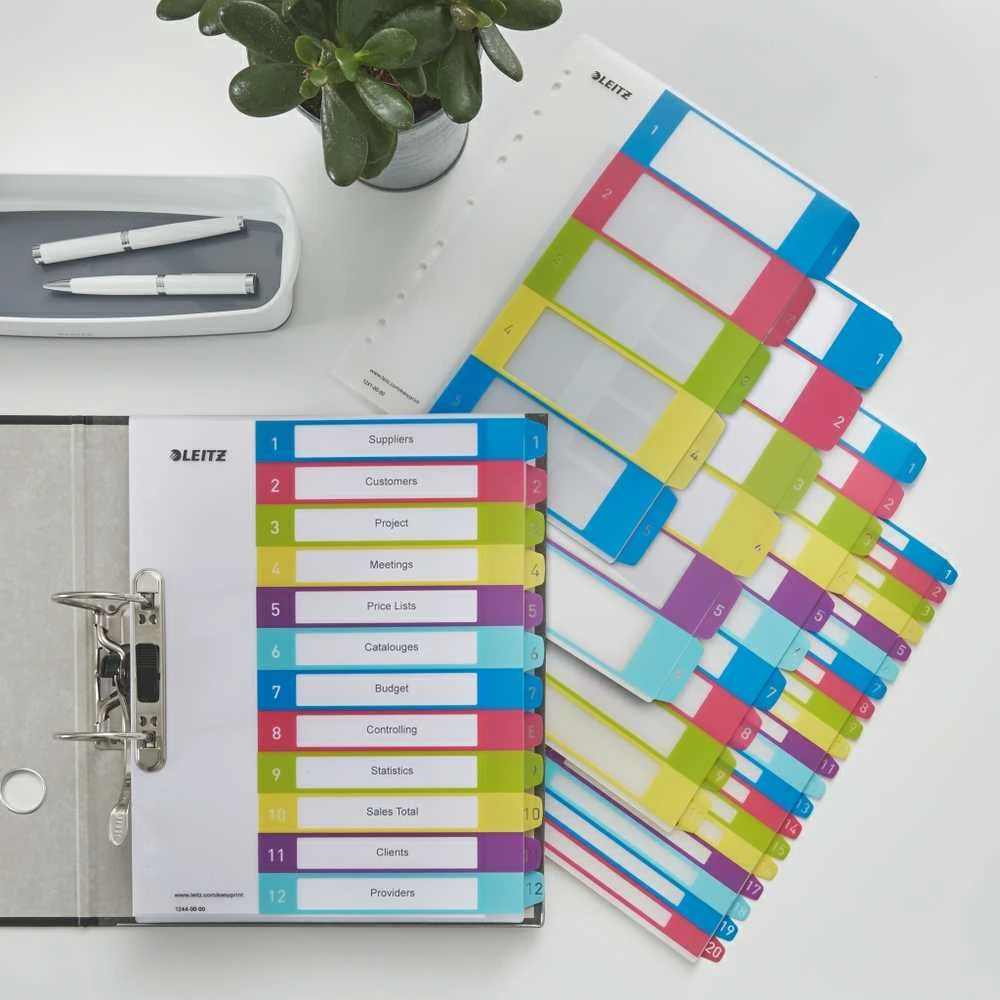 Skiriamieji lapai Leitz WOW Print, A4+, 1-12, plastikiniai, įvairių spalvų