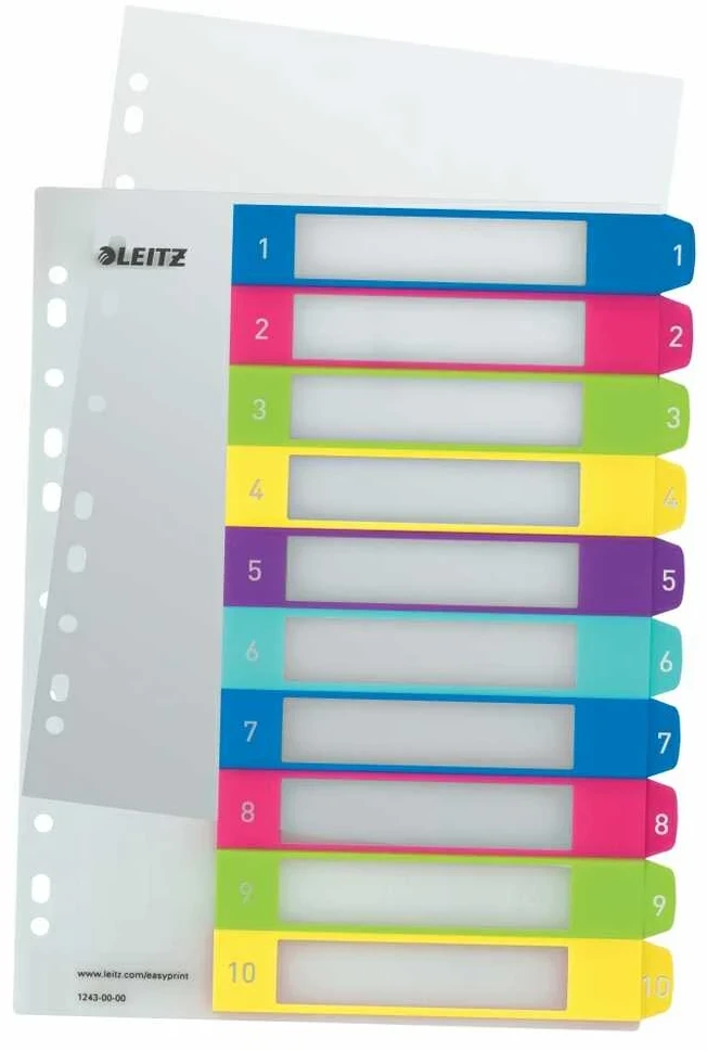 Skiriamieji lapai Leitz WOW Print, A4+, 1-10, plastikiniai, įvairių spalvų