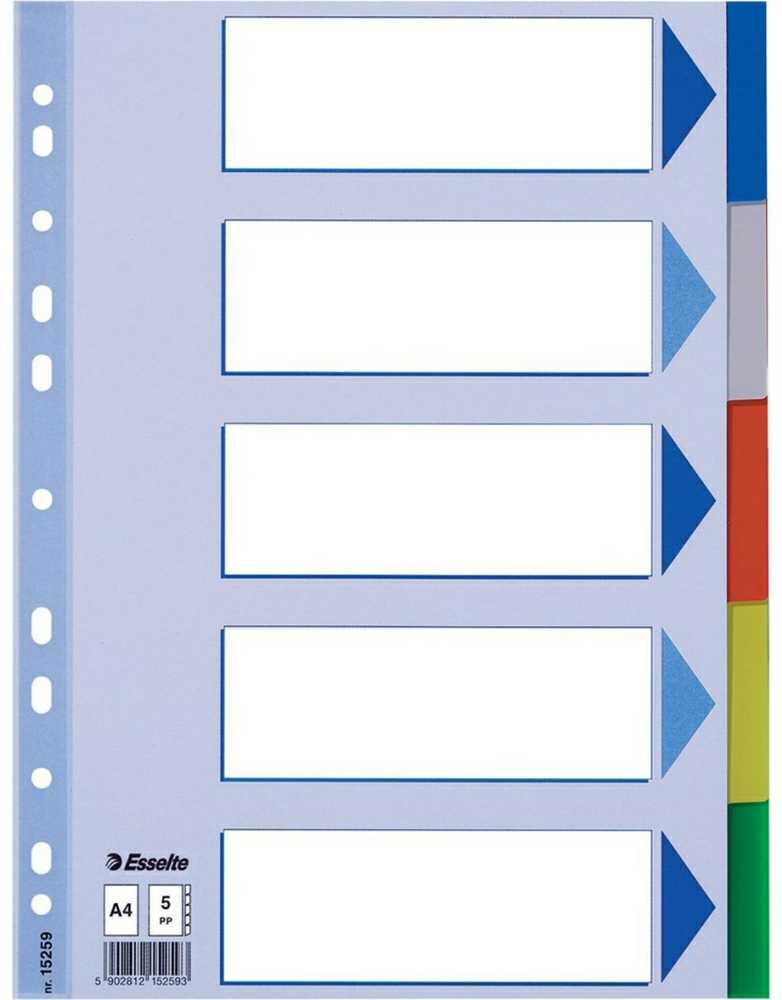 *Skiriamieji lapai PP Esselte, A4 5 spalvų