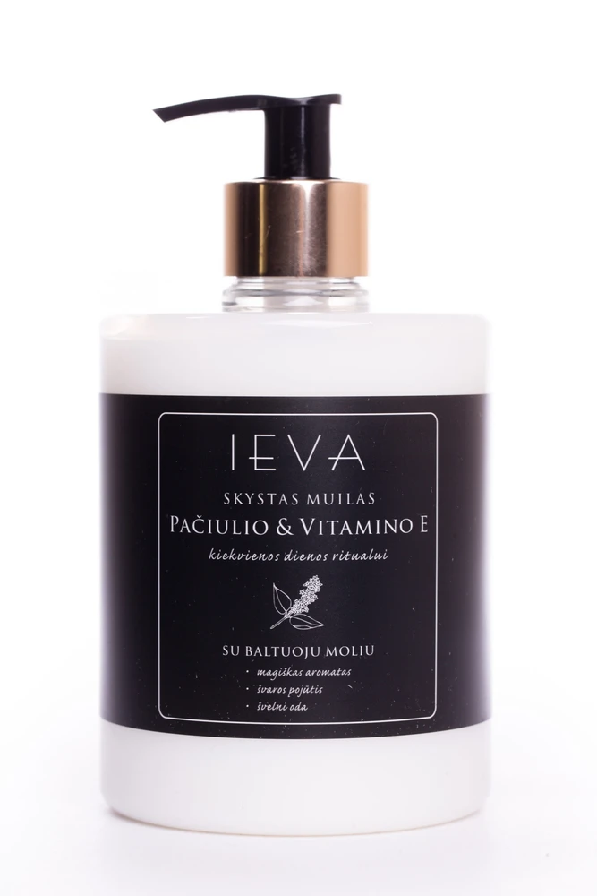 Skystas muilas „Ieva” pačiulio ir vitamino E, 500 ML