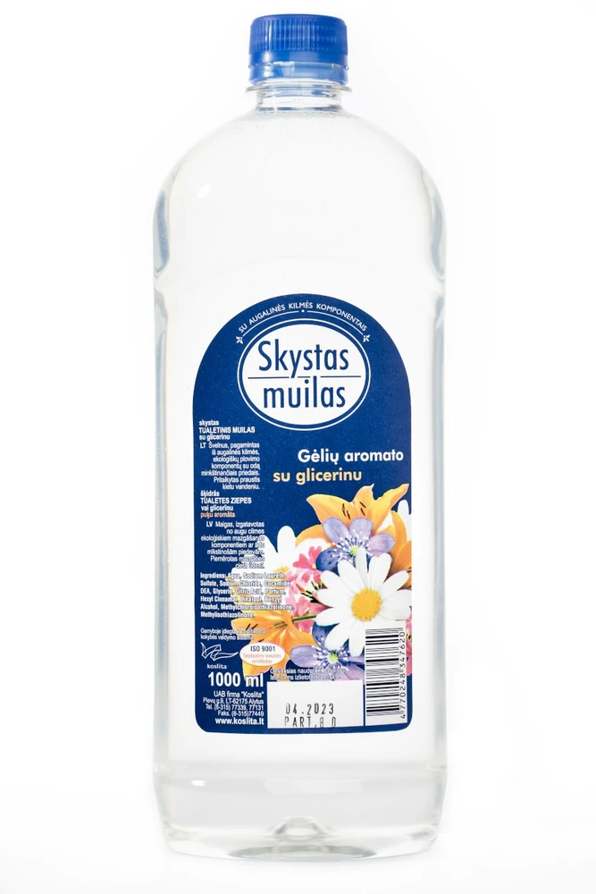 Lietuva Skystas muilas su glicerinu, be dažiklių su kamšteliu, gėlių aromato, 1l