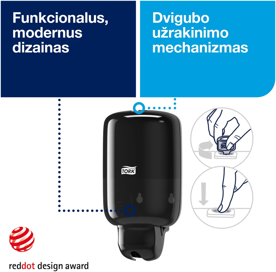 Skysto muilo laikiklis Tork S2 (561008), 475 ml, juodos spalvos, plastikinis