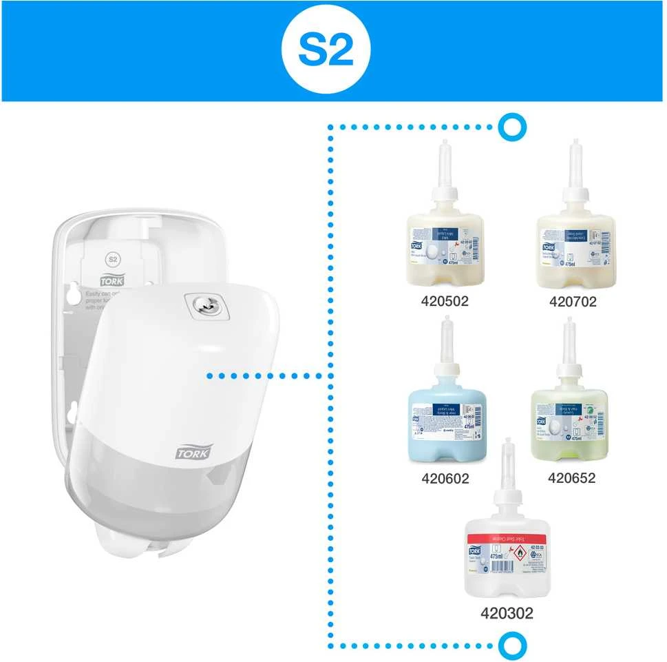 Skysto muilo laikiklis Tork S2 (561008), 475 ml, juodos spalvos, plastikinis