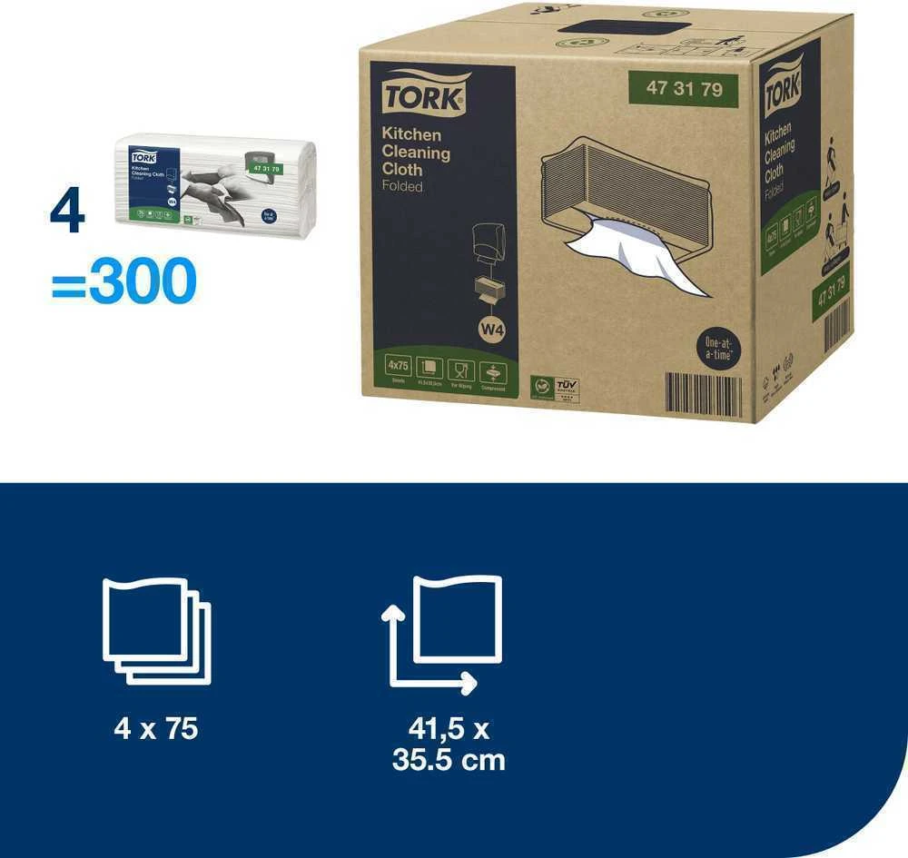 Šluostės Tork, virtuvinė valomoji W4 (473179), 1 sluoksnis, baltos spalvos, 80 vnt.