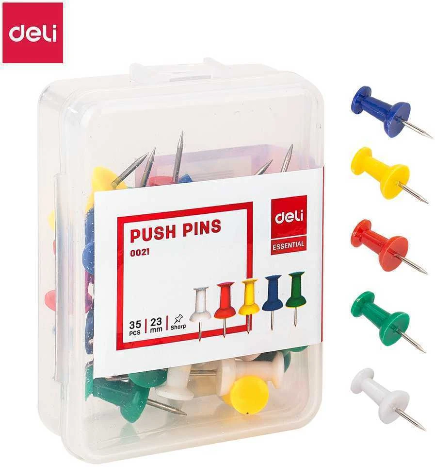 Smeigtukai DELI 10mm 35vnt/pak, įvairių spalvų