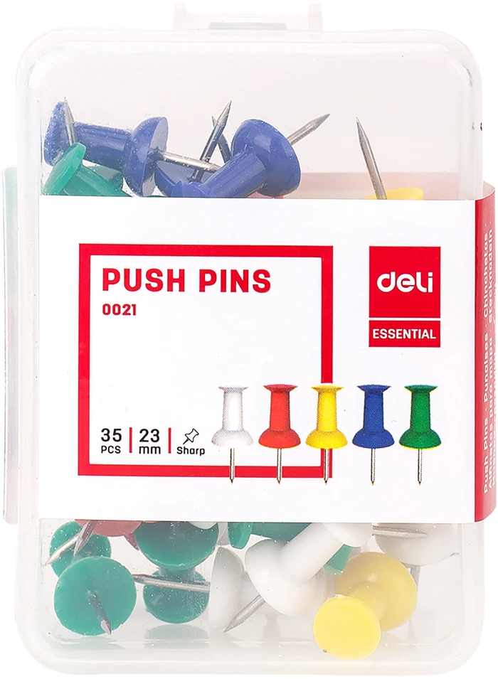 Smeigtukai DELI 10mm 35vnt/pak, įvairių spalvų