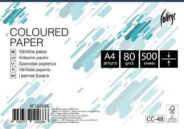 Spalvotas biuro popierius College A4, 80g, tamsiai mėlynos spalvos, 500 lapų