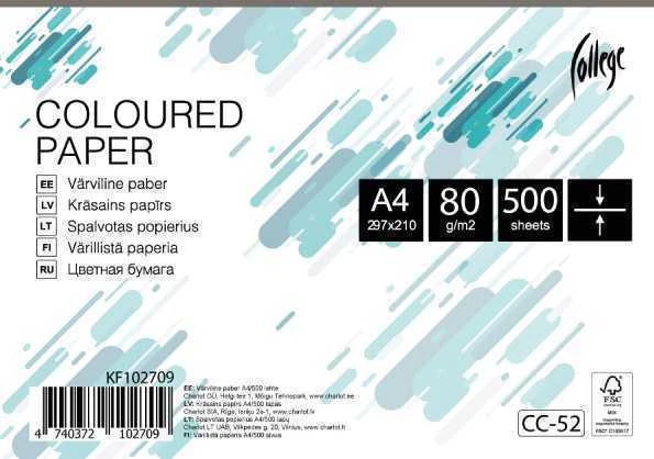 Spalvotas biuro popierius College A4, 80g, pilkos spalvos, 500 lapų