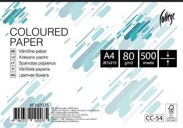 Spalvotas biuro popierius College A4, 80g, juodos spalvos, 500 lapų