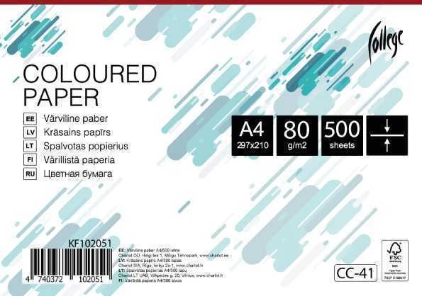 Spalvotas biuro popierius College A4, 80g ,raudonos spalvos,500 lapų