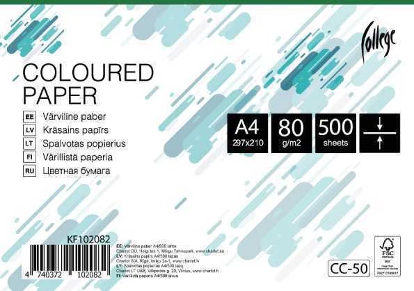 Spalvotas biuro popierius College A4, 80g, žalios spalvos, 500 lapų