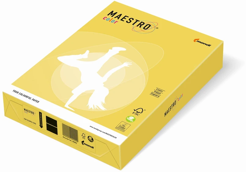 Spalvotas biuro popierius IQ A4, 160g, CY39, kanarėlės geltonos spalvos, 250 lapų