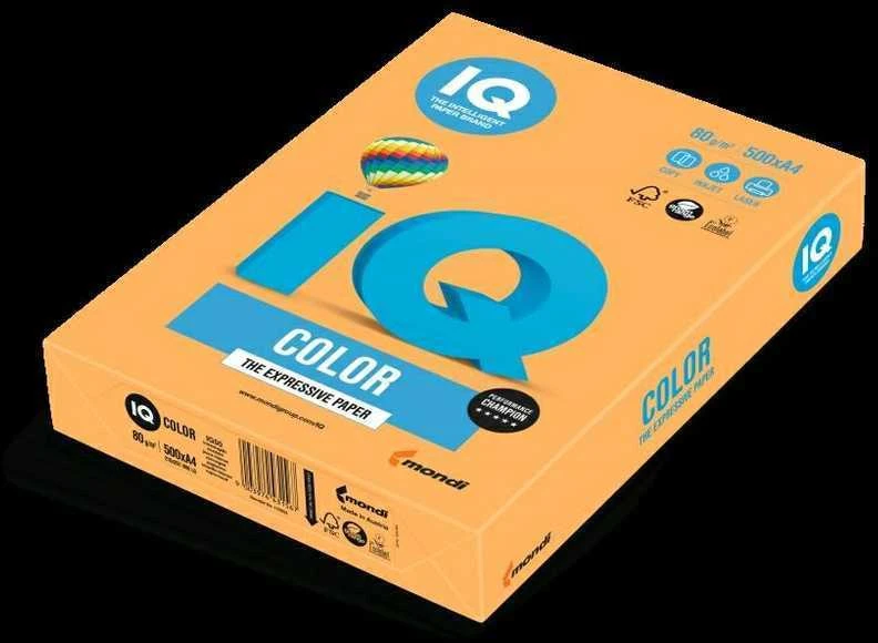 Spalvotas biuro popierius IQ. A4. 80g. NEOOR. neoninės oranžinės spalvos. 500 lapų