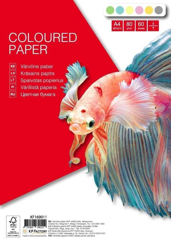 Spalvoto popieriaus rinkinys College, A4, 80g, 6 pastelinės spalvos po 10 lapų, 60 lapų