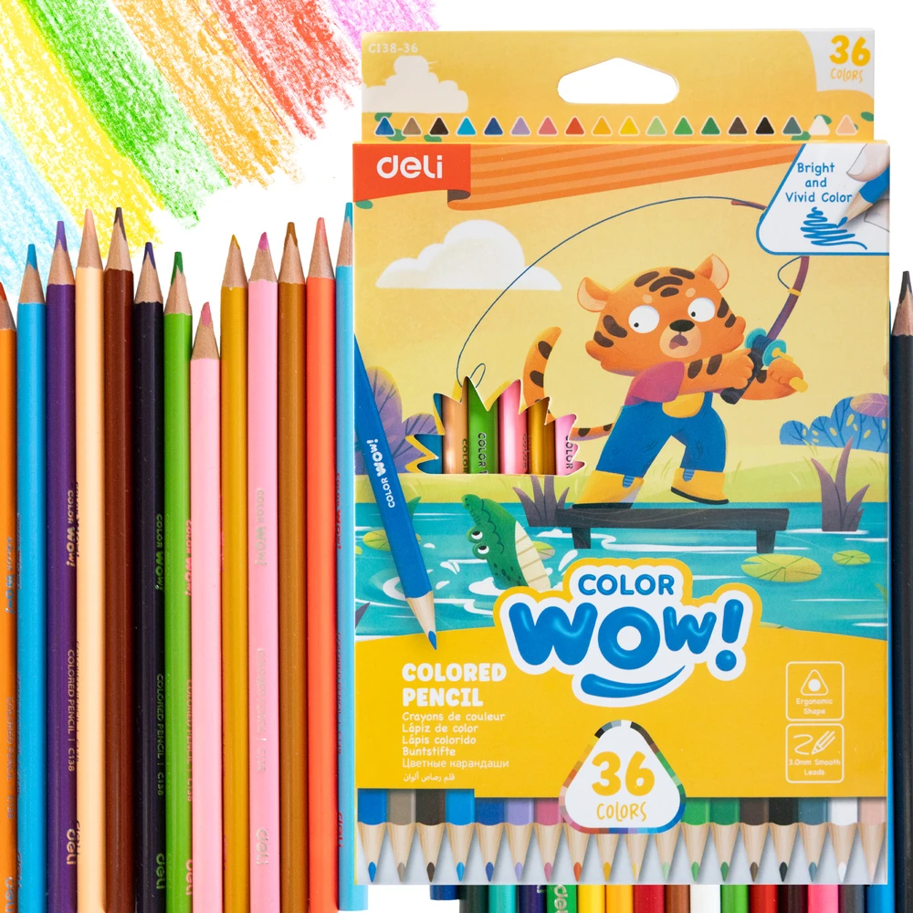 Spalvoti pieštukai DELI ColorWow tribriauniai, 36 spalvų