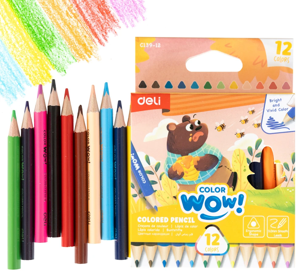 Spalvoti pieštukai DELI ColorWow tribriauniai, 12 spalvų