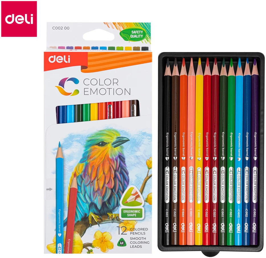 Spalvoti pieštukai DELI EC00200, 12 spalvų