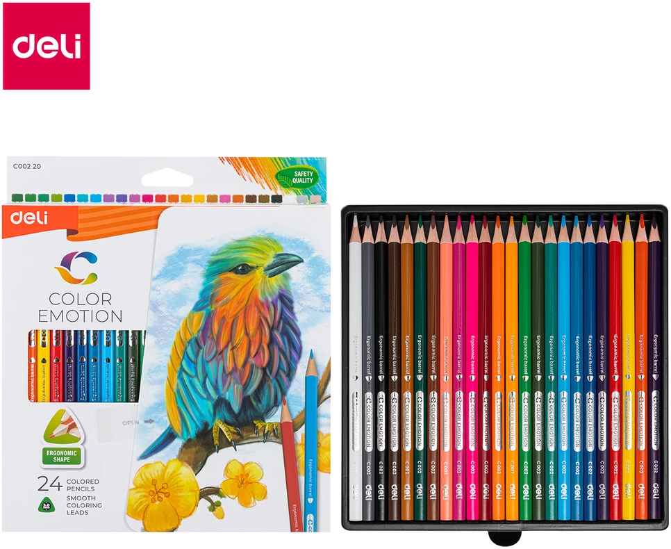 Spalvoti pieštukai DELI EC00220, 24 spalvų