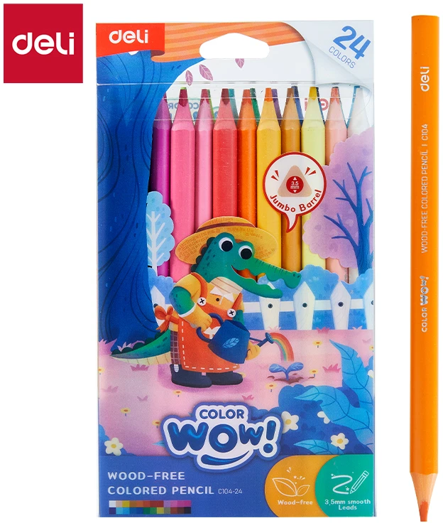 Spalvoti pieštukai DELI Wood-free, 24 spalvų