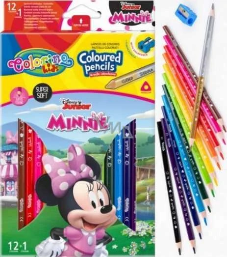 Patio Spalvoti pieštukai Disney Junior Minnie, trikampiai, 12 +1 spalvos, su drožtuku