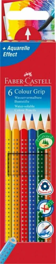 Akvareliniai spalvoti pieštukai Faber-Castell Grip, tribriauniai, 6 spalvų