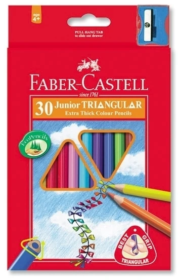 Spalvoti pieštukai Faber-Castell Jumbo 30-spalvų trikampiai+drožtukas