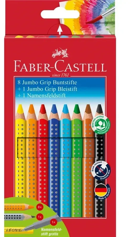 Spalvoti pieštukai Faber-Castell Jumbo Grip, 10 spalvų