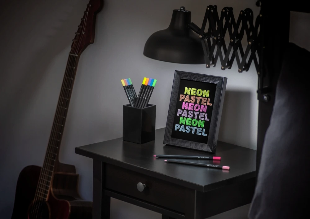 Spalvoti pieštukai Faber-Castell Juodas Edition, 12 neoninių ir pastelinių spalvų