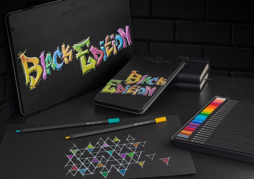Spalvoti pieštukai Faber-Castell Juodas Edition, 12 metalinėje dėžutėje