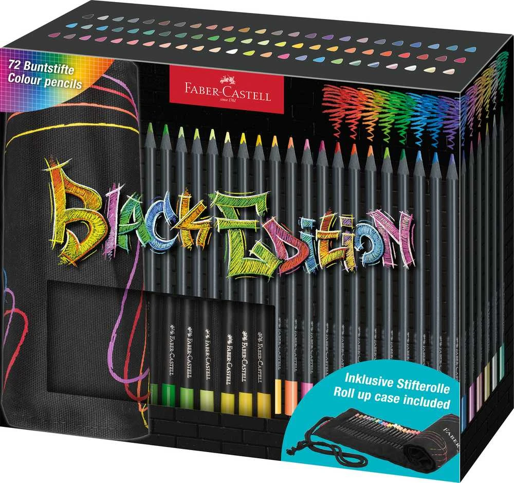 Spalvoti pieštukai Faber-Castell Juodas Edition, 72 spalvos su suvyniojamu dėklu