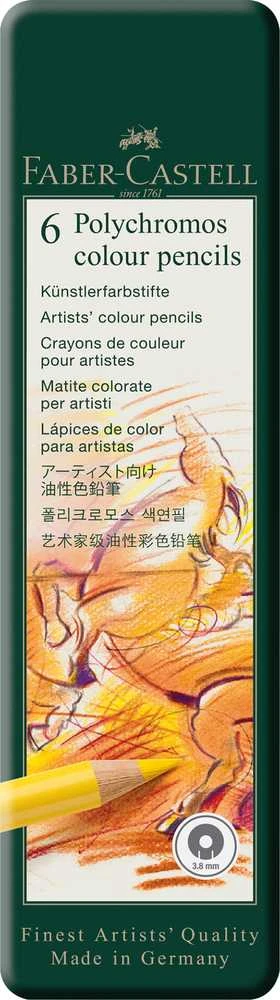 Spalvoti pieštukai Faber-Castell Polychromos, 6 spalvos, metalinėje dėžutėje