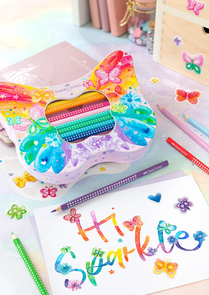 Spalvoti pieštukai tribriauniai Faber-Castell Sparkle Ladybug 20 spalvų