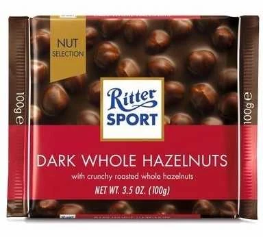 Tamsusis šokoladas Ritter Sport, su neskaldytais lazdynų riešutais, 100g